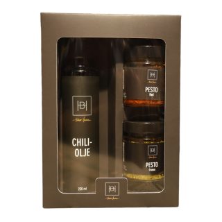 Produktbilde av Halvor Bakke Chiliolje, Rød- og Grønn Pesto - Gaveeske