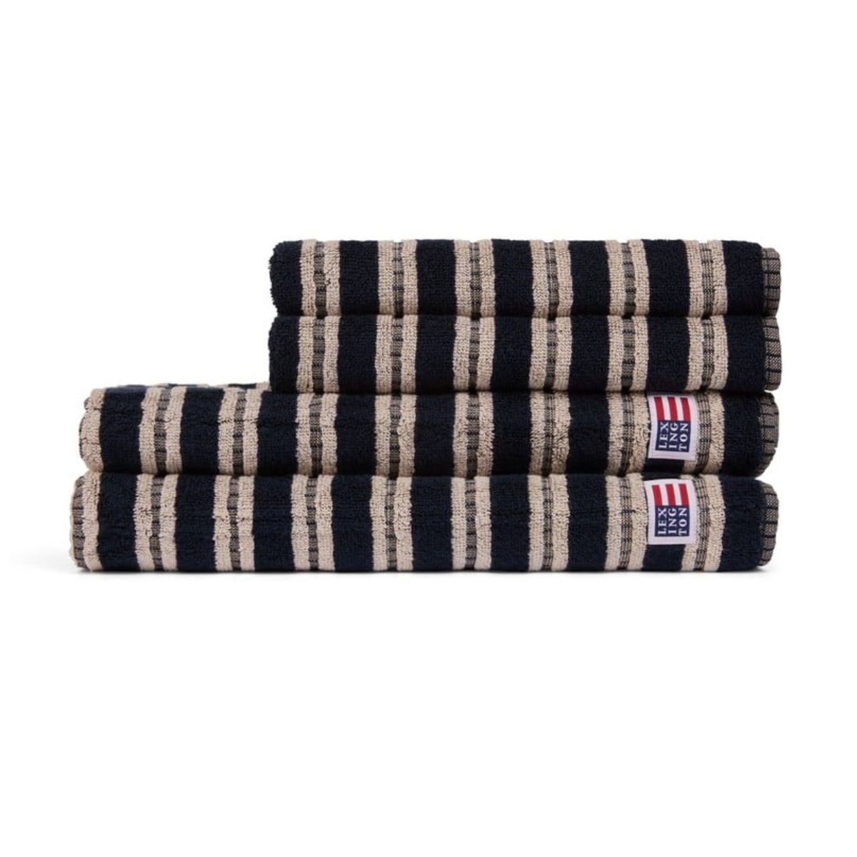 Produktbilde av Lexington Stripete frottéhåndkle - Sort/Beige